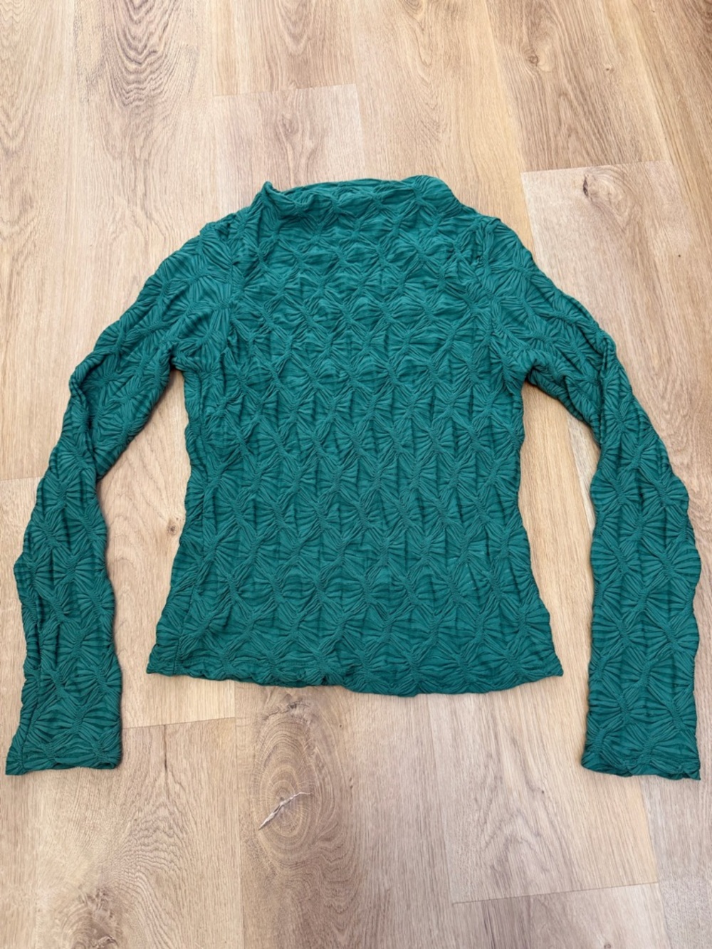 Maeve By Anthropologie Long-Sleeve Mock-Neck Textured Green Top - Picture 8 of 9